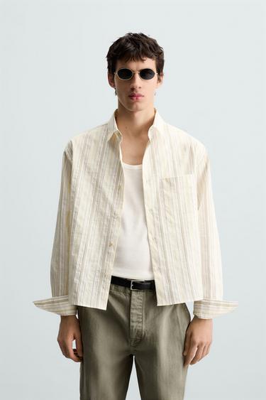 CAMISA LISTRAS CONTRASTE - Branco-marfim da Zara