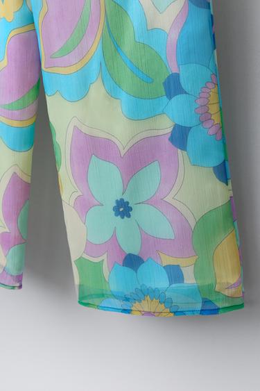 PRINTED WIDE-LEG TROUSERS WITH SKIRT - Sea green by Zara - Image 3