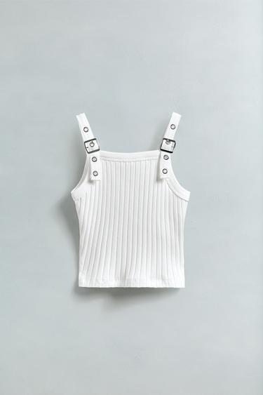 RIBBED BUCKLE STRAP T-SHIRT - Ecru by Zara