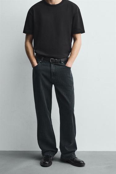 Zara TEXTURED STRIPED JEANS - Blue