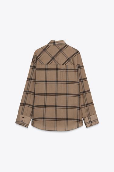 CHECK SHIRT WITH SCARF COLLAR ZW COLLECTION - Mid-camel by Zara - Image 4