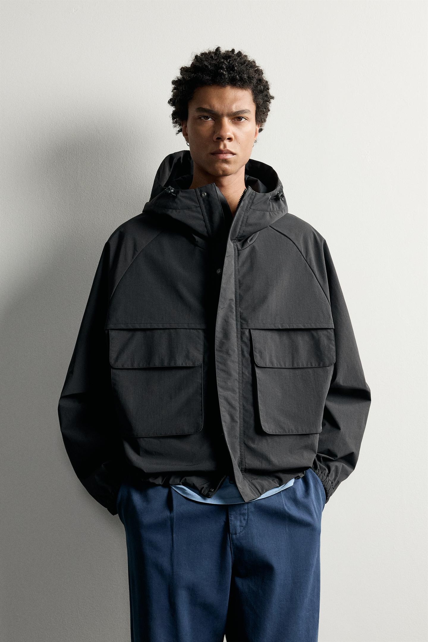 Мужская куртка Zara Water-Repellent Relaxed Fit, цвет: Чёрный — фото 2