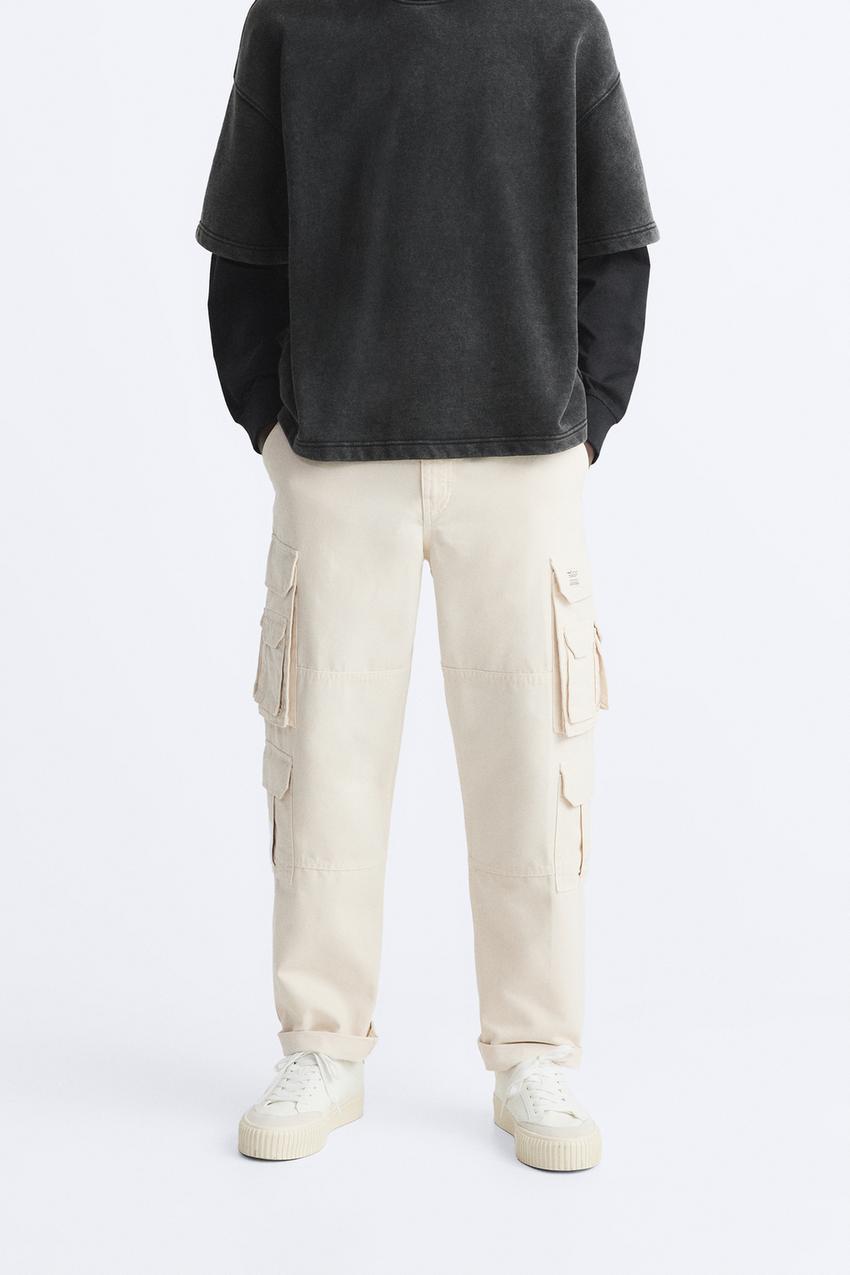RELAXED FIT CARGO TROUSERS - Stone
