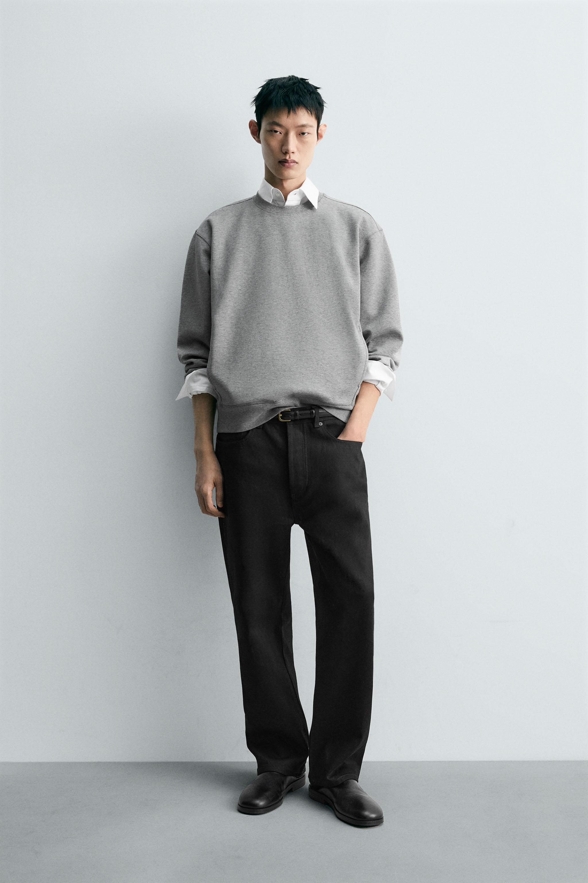 グレー スウェットシャツ オープンカラー スウェットシャツ