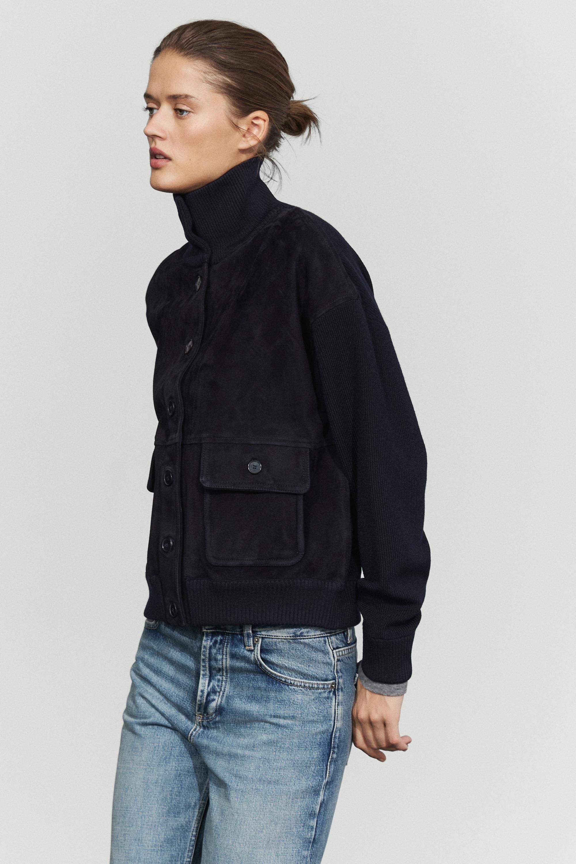 Blouson combiné cuir daim