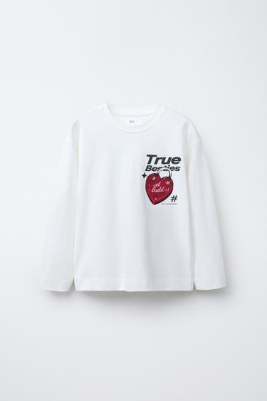 Zara HEART LOCK PRINT T-SHIRT - White