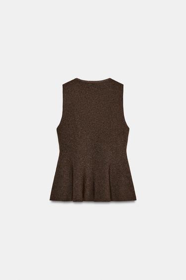 RIB PEPLUM BUTTON TOP - brown vigore by Zara - Image 8