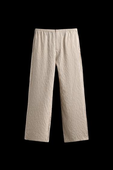 STRIPED WRINKLED-EFFECT FLOWING TROUSERS - Ecru by Zara - Image 0