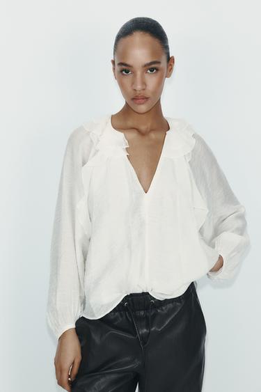 SHIRT WITH RUFFLE TRIMS - White by Zara