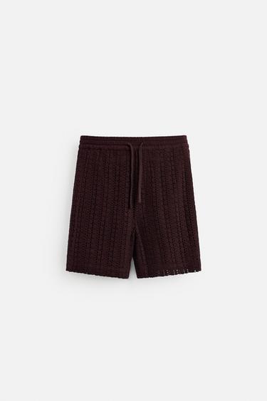 CROCHET TEXTURED BERMUDA SHORTS - Wine by Zara