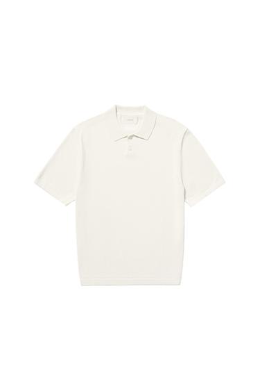 Zara COTTON BLEND KNIT POLO SHIRT - Ecru