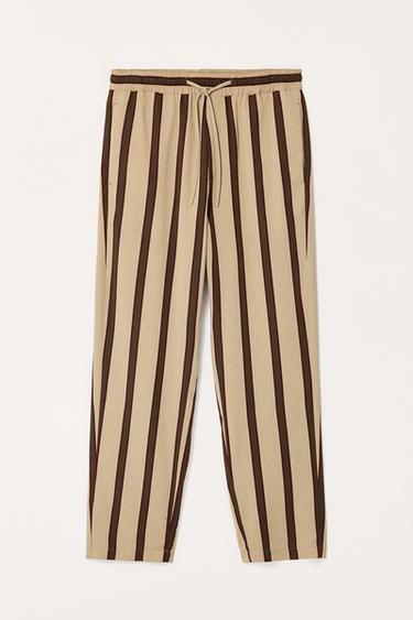 LIMITED EDITION STRIPED RELAXED FIT TROUSERS - Brown / Taupe by Zara