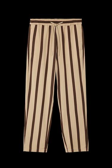 LIMITED EDITION STRIPED RELAXED FIT TROUSERS - Brown / Taupe by Zara - Image 0
