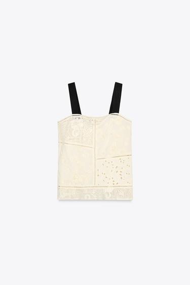 TOP BRODÉ PATCHWORK ZW COLLECTION - Écru de Zara