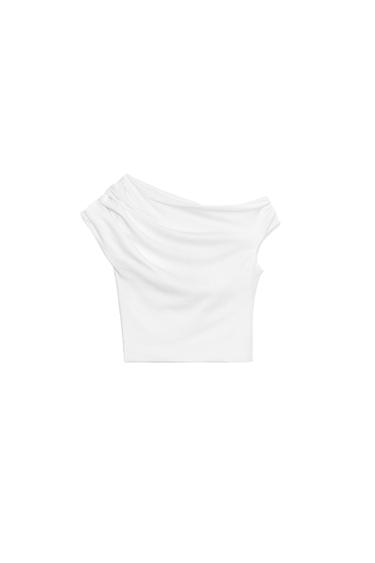 Zara DRAPED ASYMMETRIC TOP - White