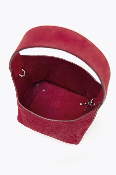BRAIDED SUEDE MINI BUCKET BAG - Red by Zara - Image 7