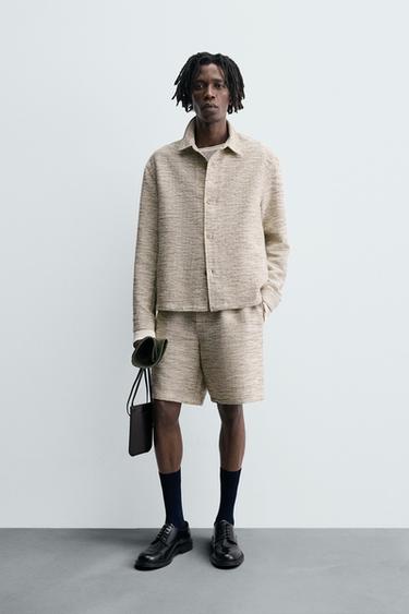 CONTRAST TEXTURED OVERSHIRT - Ecru / Beige by Zara