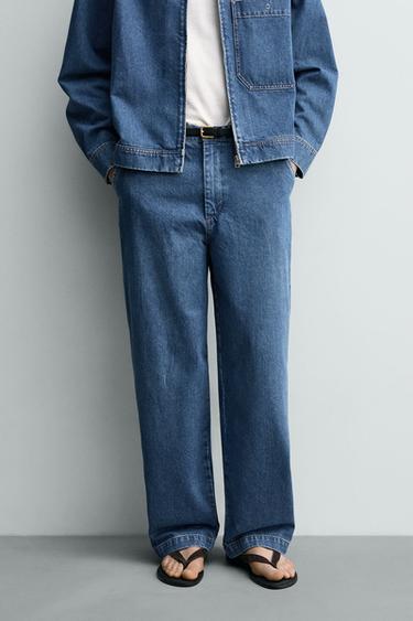 PANTALON CHINO DENIM STRAIGHT FIT - Bleu de Zara