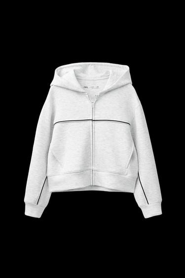 HOODIE WITH CONTRAST PIPING - Grey marl by Zara - Image 0