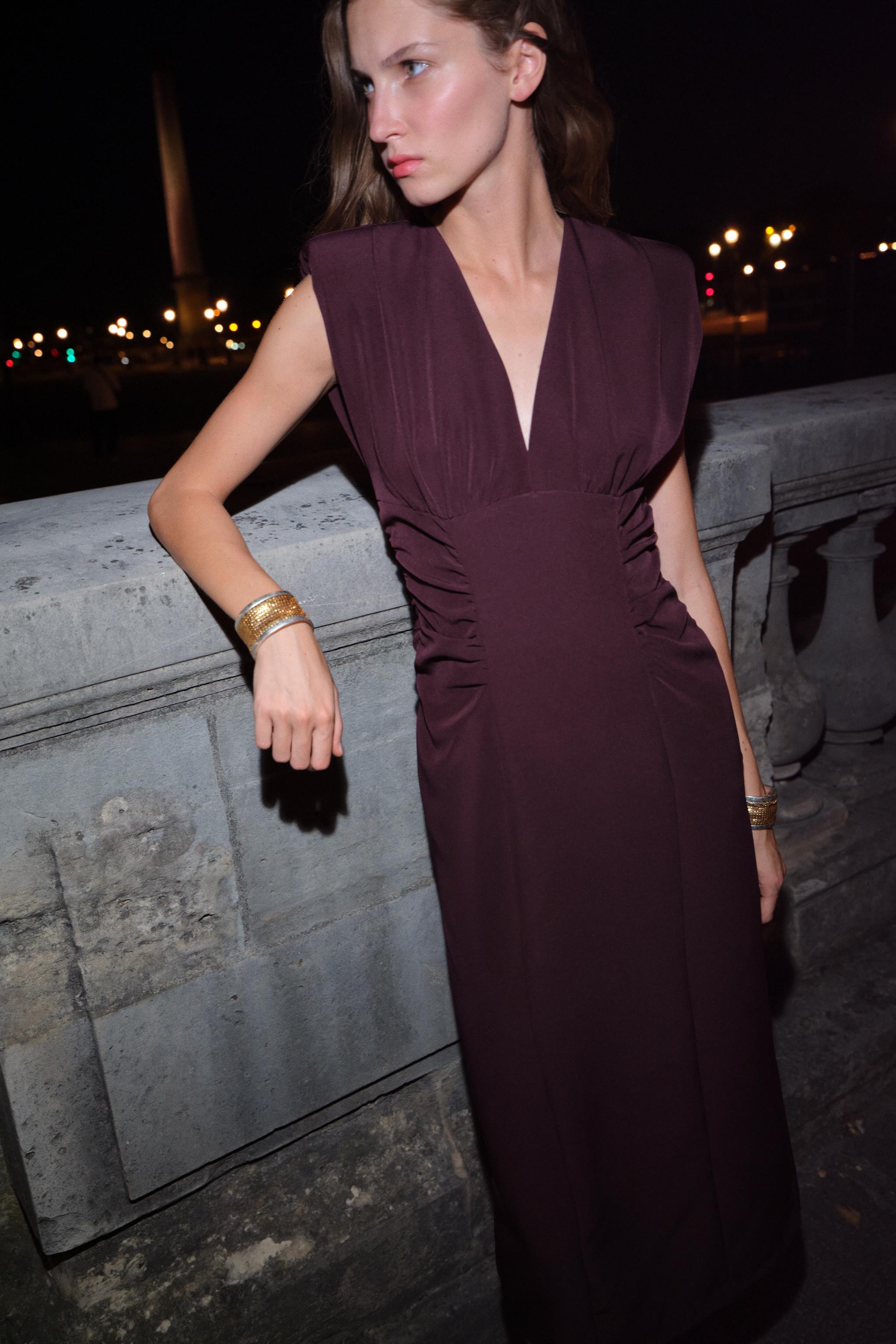 DRAPED MIDI DRESS - Eggplant | ZARA United States