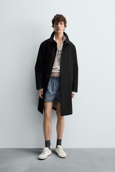 معطف غبردين ممزوج بكاروهات LIMITED EDITION - أسود by Zara