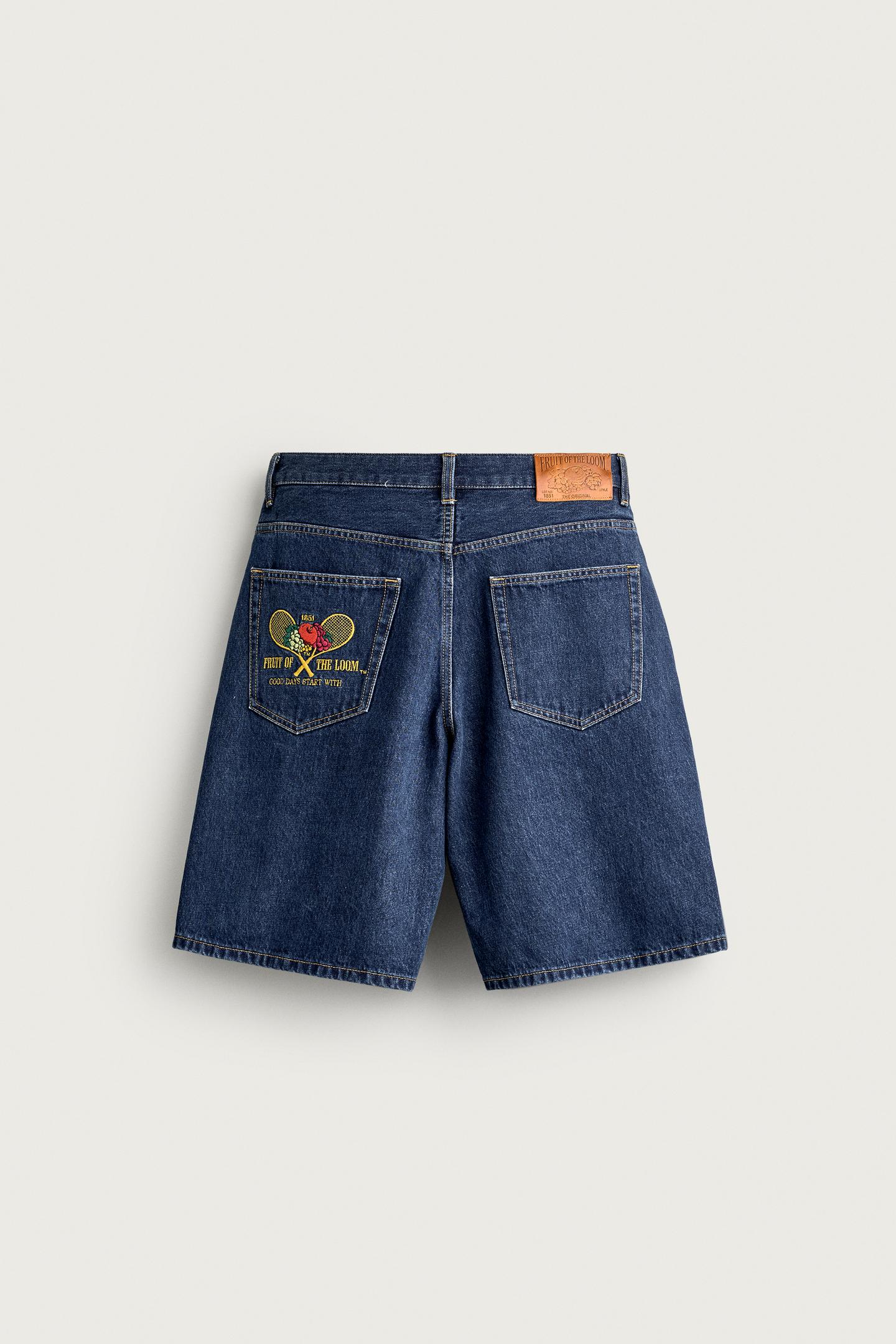 Мужские шорты Zara Fruit OF the Loom™ Pleated Denim Bermuda, цвет: Индиго — фото 7