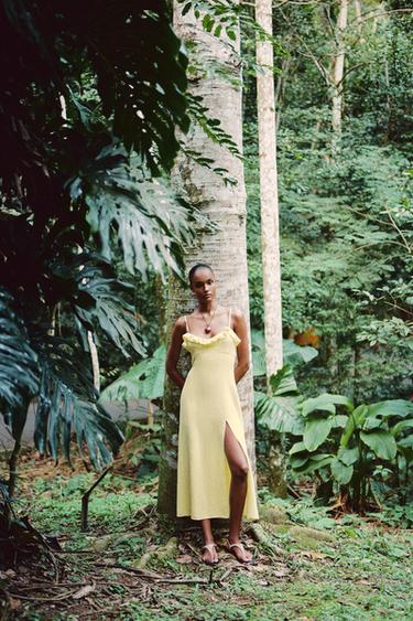 ROBE MIDI AVEC RAMIE VOLANTÉE - Jaune de Zara - Image 0
