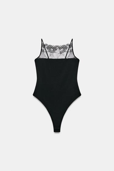 POLYAMIDE LACE BODYSUIT - Black by Zara