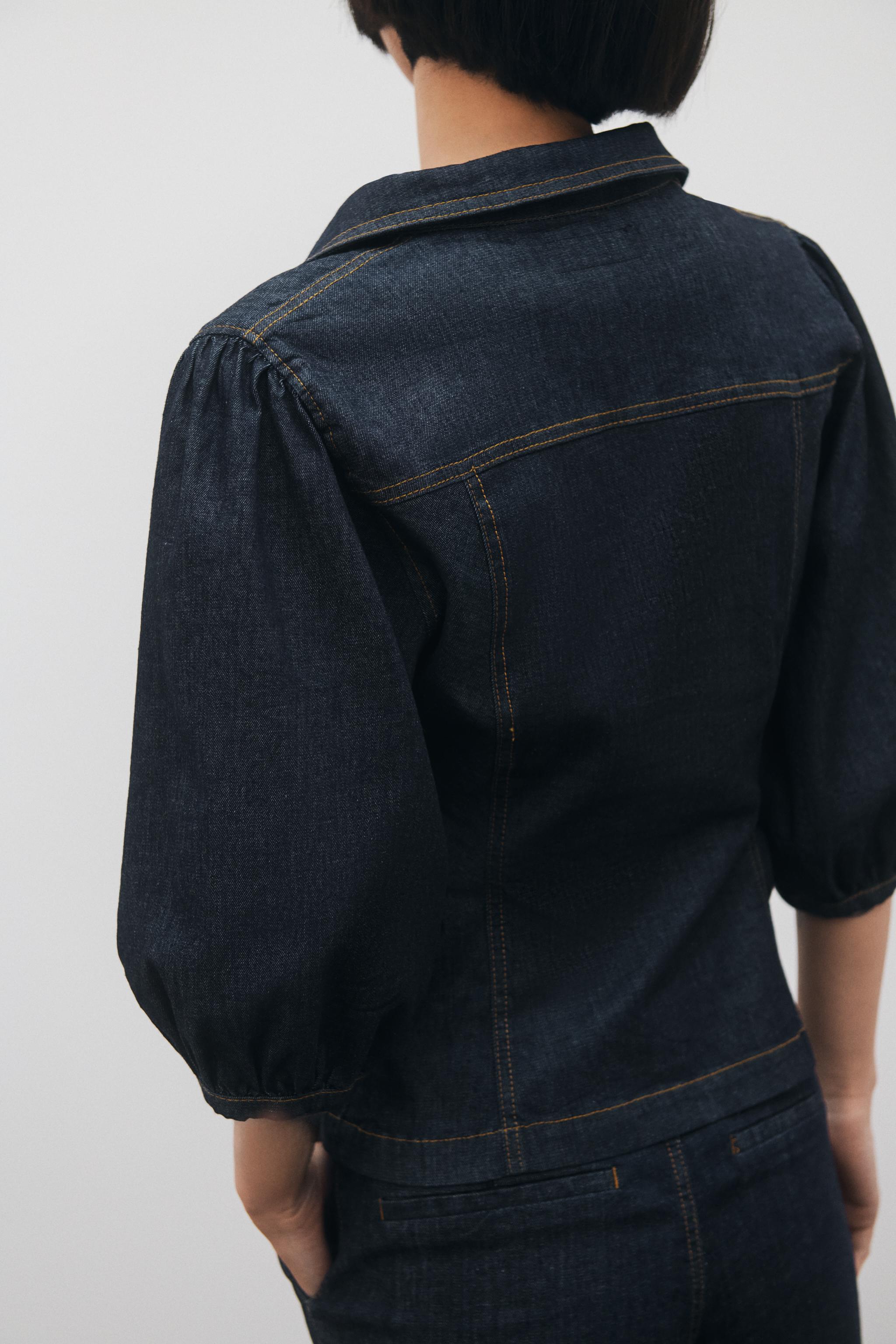 新品☆ZARA ザラ パフスリーブデニムトップス ブルー 新品☆ZARA ザラ パフスリーブデニムトップス ブルー - メルカリ