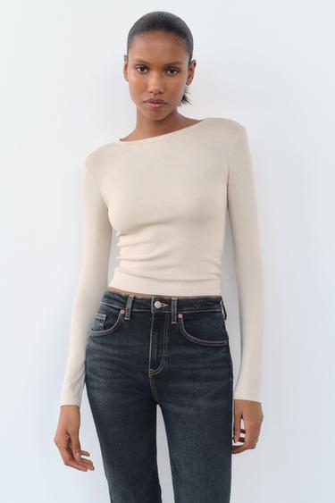 COTTON MODAL LONG SLEEVE T-SHIRT - Ecru by Zara - Image 0