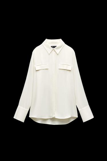 CAMISA SATINADA BOLSILLOS ZW COLLECTION - Blanco roto de Zara - Imagen 0
