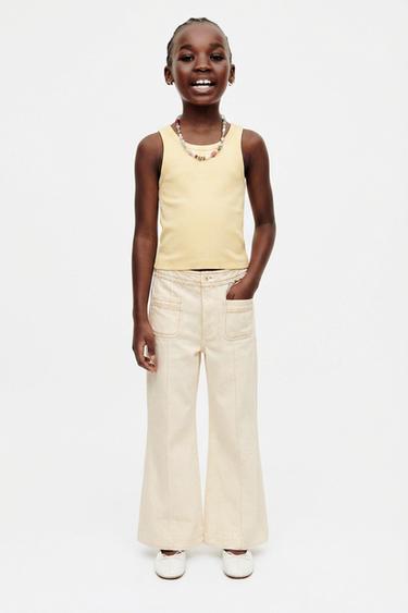 LIMITED EDITION FLARE TROUSERS WITH TOPSTITCHING - Light ecru by Zara