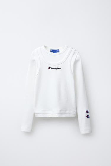 Zara CHAMPION ® X ZARA TEXT RIB T-SHIRT - White - Image 0
