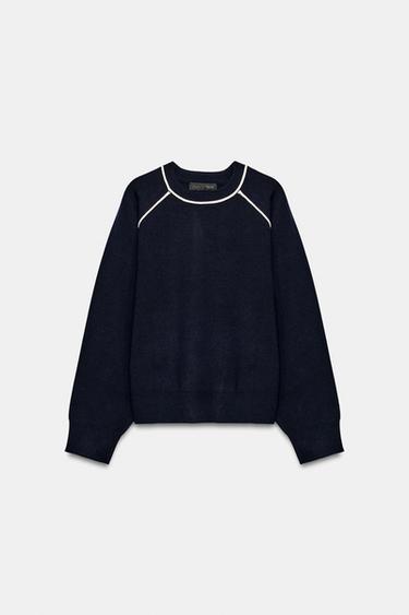 KNIT JUMPER WITH CONTRAST PIPING - Navy blue by Zara - Image 0