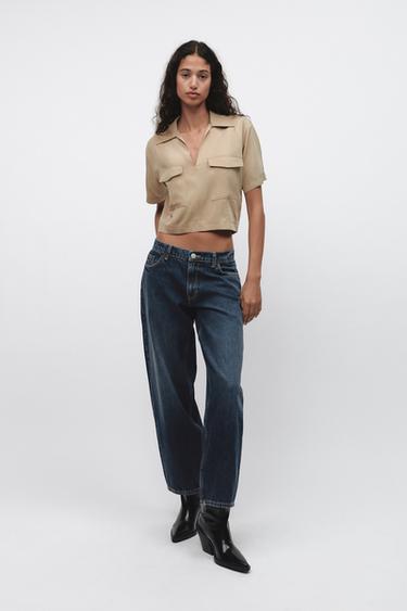 CROP SHIRT WITH POCKETS - camel by Zara
