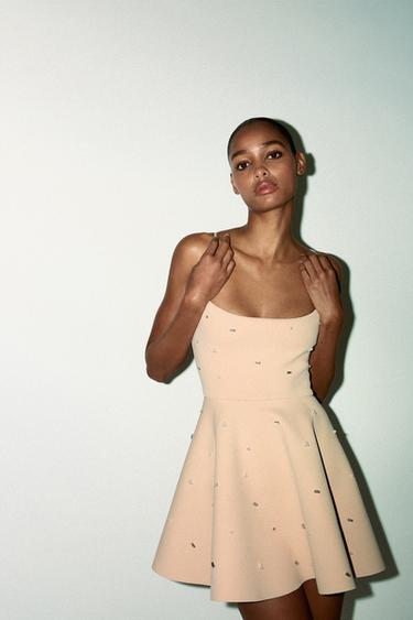 Zara JEWEL VOLUME SHORT DRESS - Beige-pink