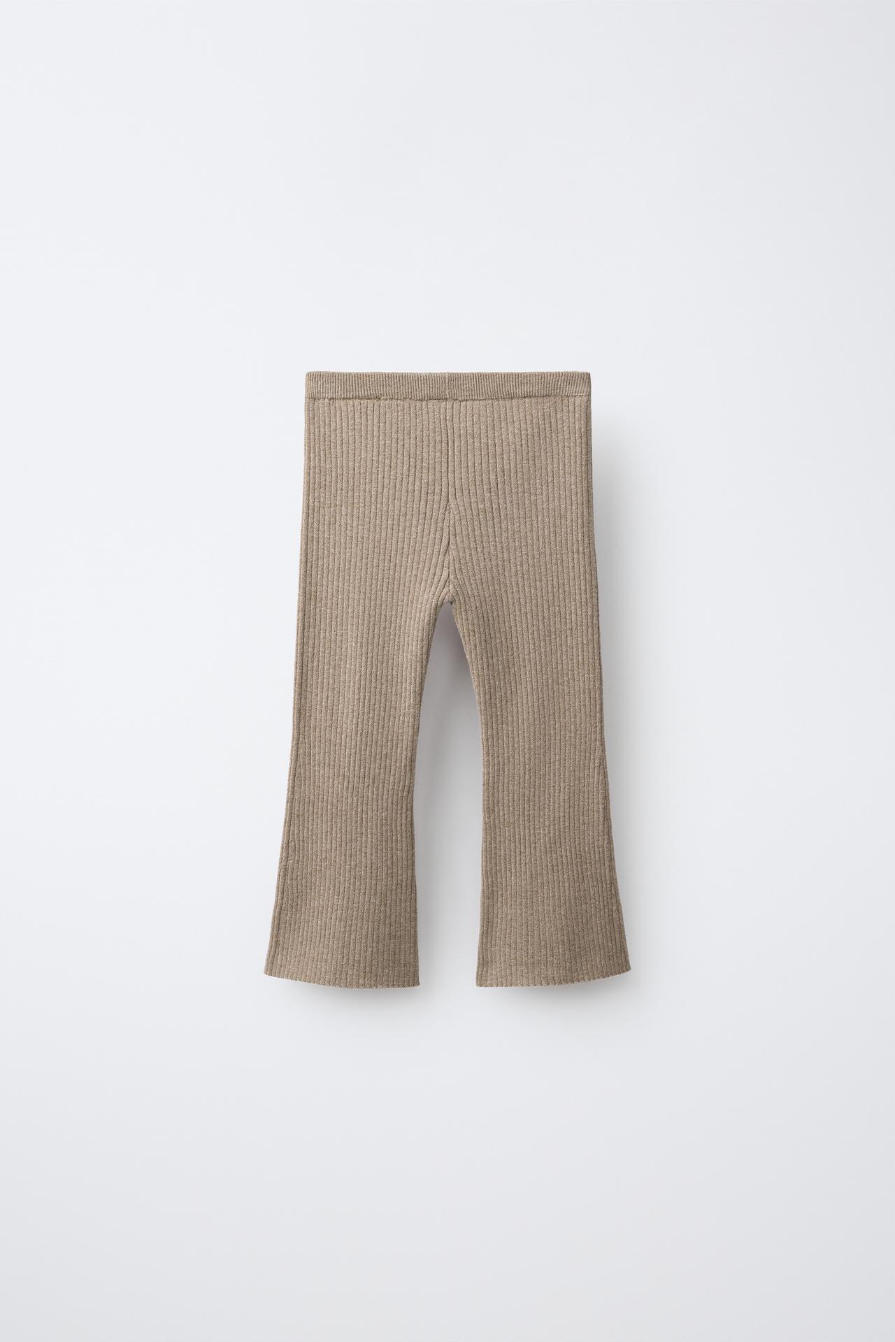 FLARE RIB-KNIT LEGGINGS — Sand / Marl