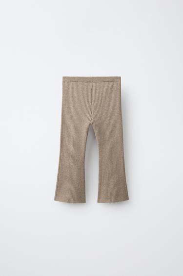 FLARE RIB-KNIT LEGGINGS — Sand / Marl 2