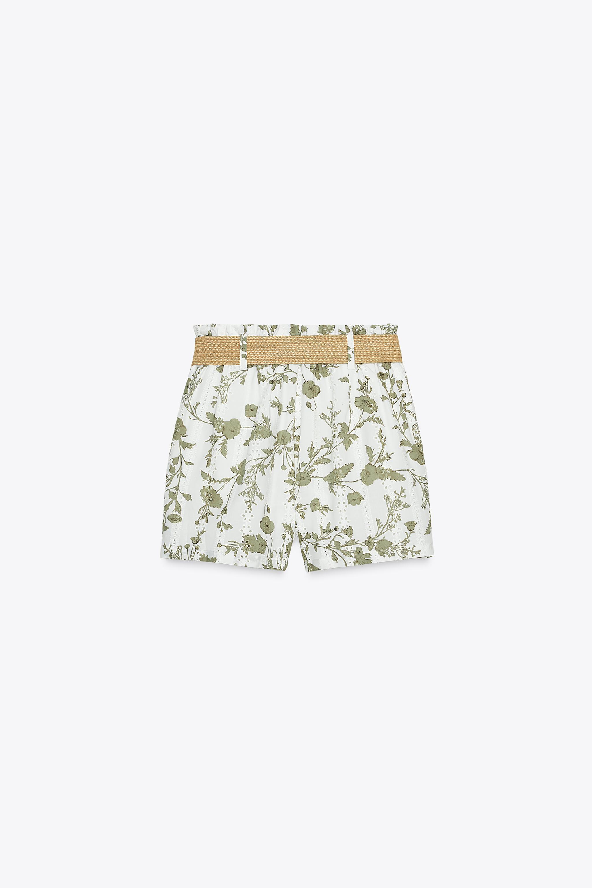 PRINTED SHORTS WITH PERFORATED EMBROIDERY