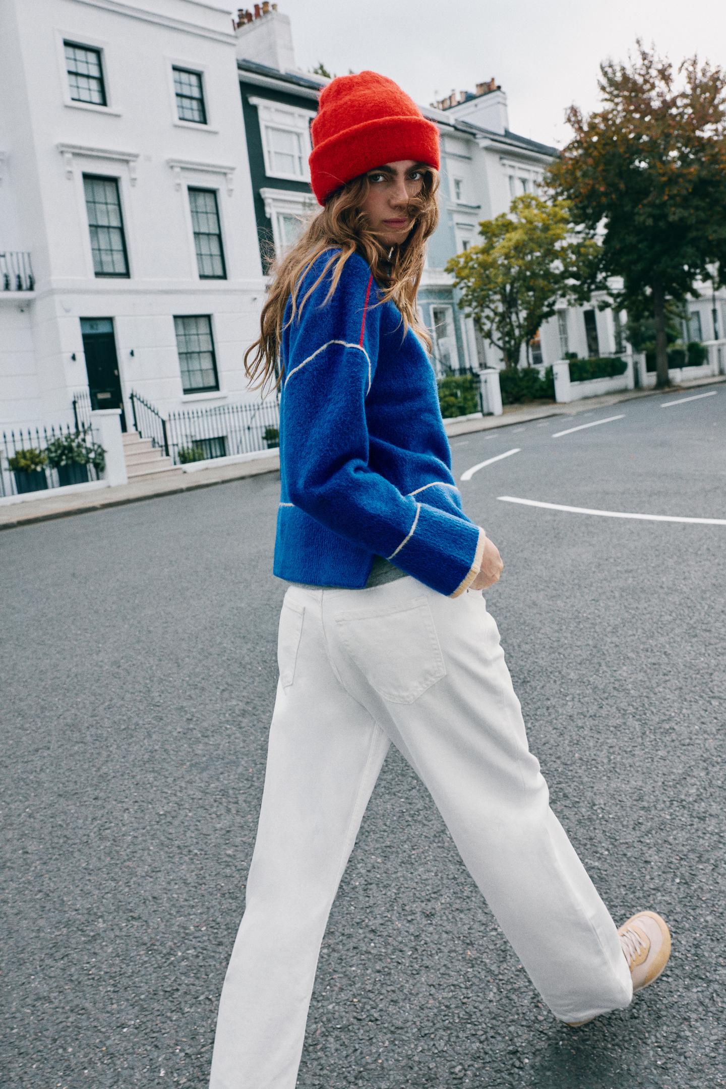 Женский свитер Zara Contrast Piping Knit, цвет: Голубоватый — фото 4