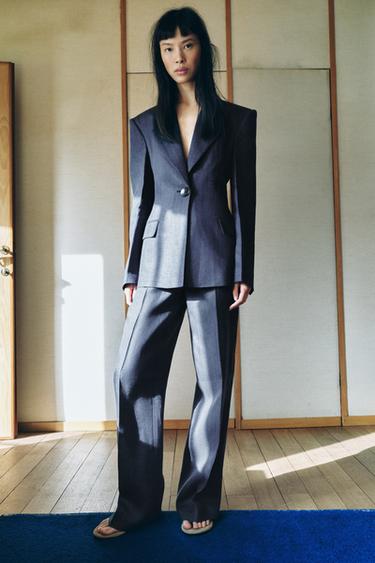 HOSE MIT FISCHGRÄTMUSTER AUS 100 % LEINEN - Indigoblau von Zara