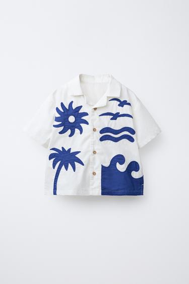CAMICIA RICAMI - Blu/Bianco di Zara - Immagine 0