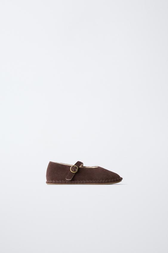 Zara LINED LEATHER BALLET FLATS - Brown - Image 0