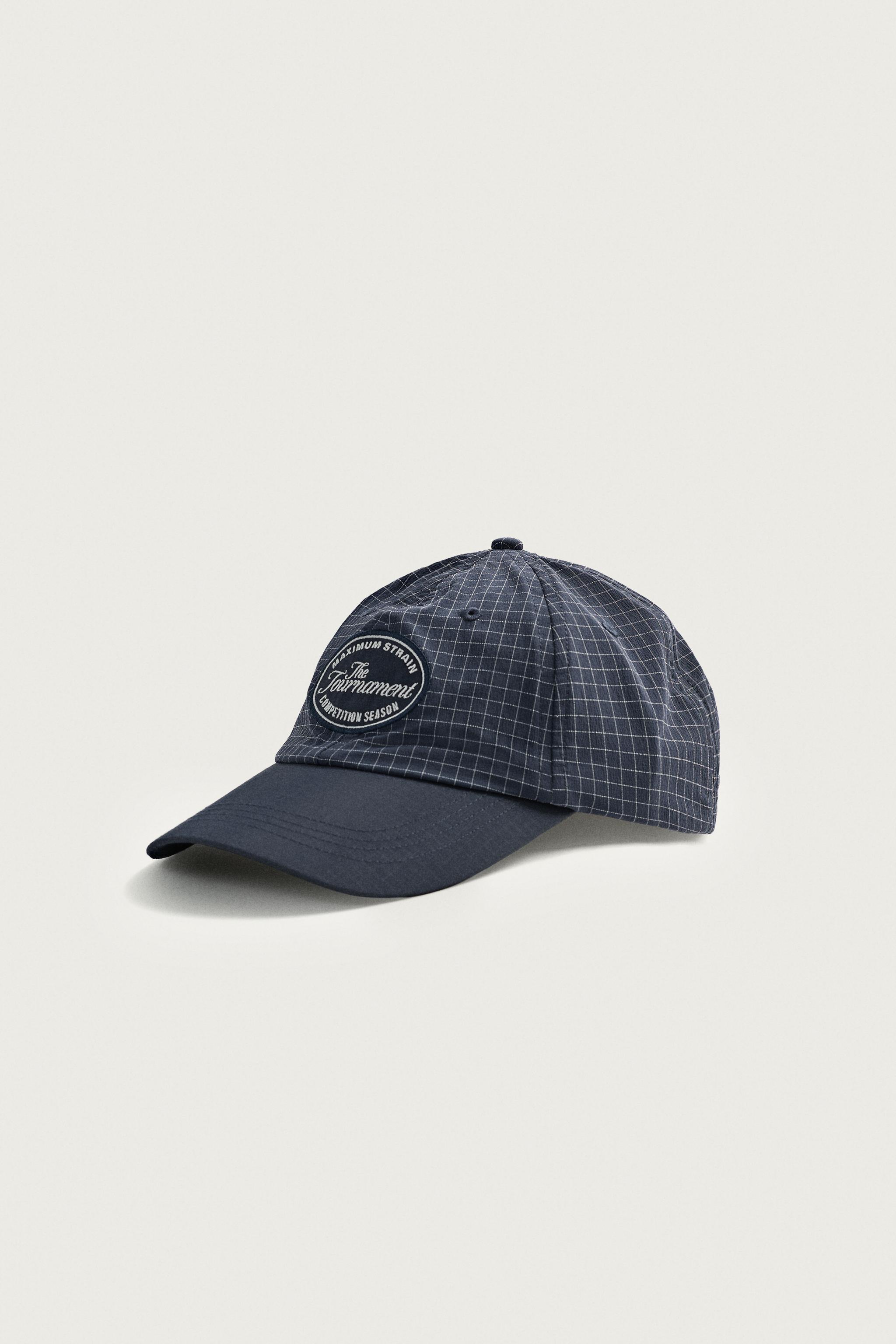 PLAID EMBROIDERED PATCH CAP — Blue