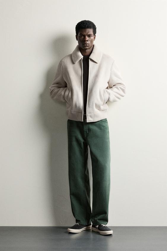 LEATHER EFFECT JACKET WITH FAUX SHEARLING - Light grey by Zara - Image 0