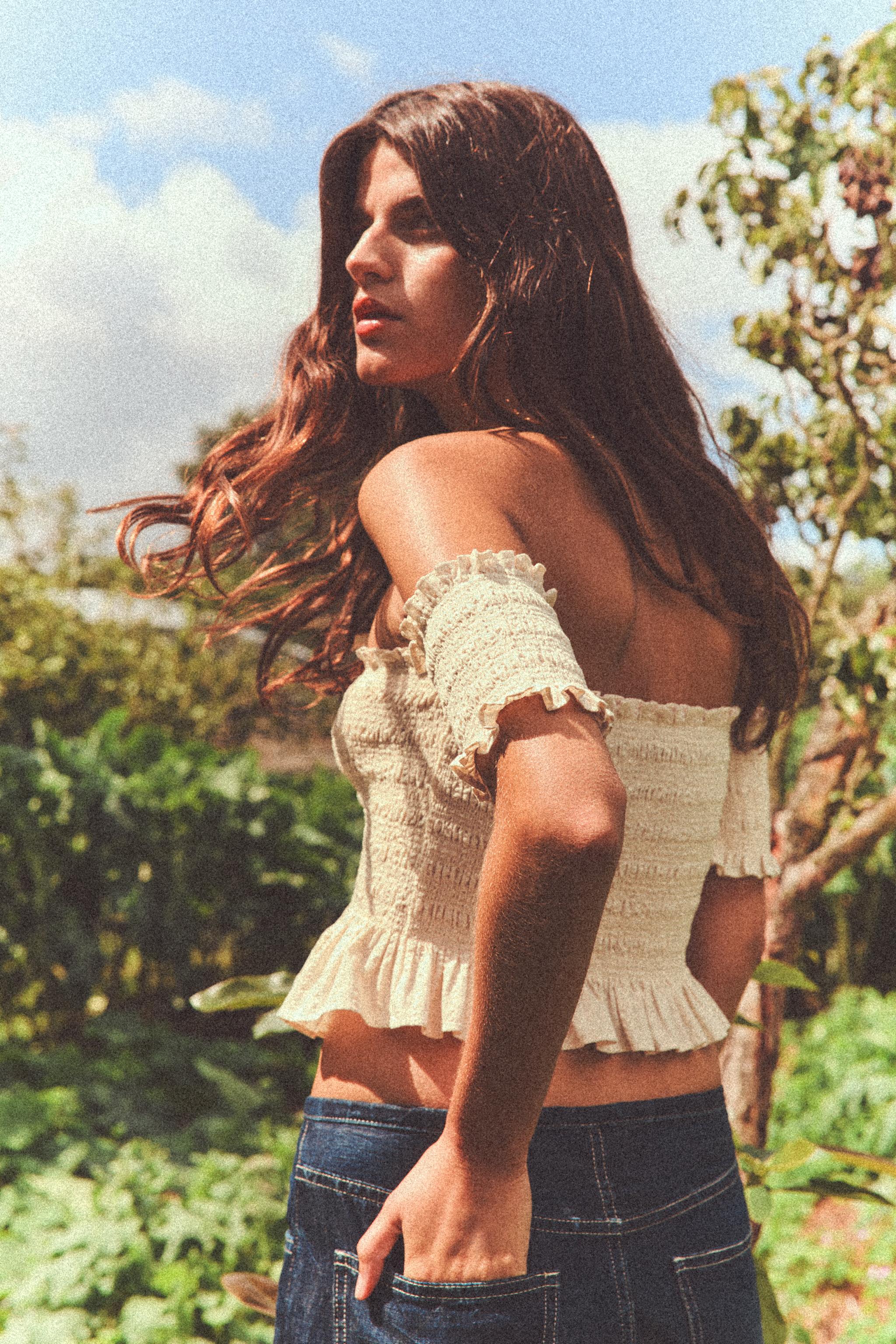 Strapless ruffle crop top shop