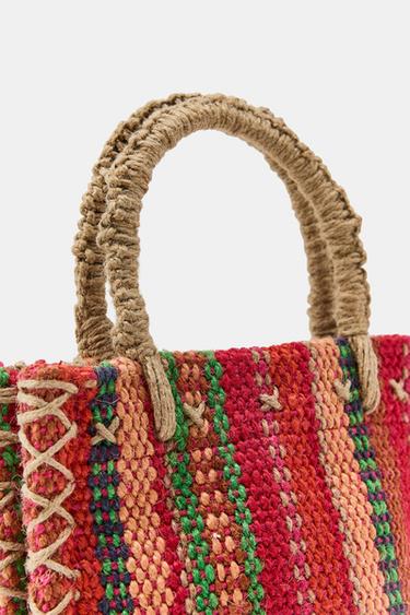MINI SAC CARRÉ RAYURES 100% JUTE - Multicolore de Zara - Image 3