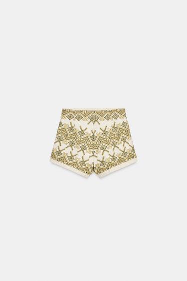 Zara EMBROIDERED MIRROR SHORTS - Ecru / Khaki