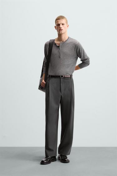 Zara RELAXED FIT PLEATED PANTS - Gray