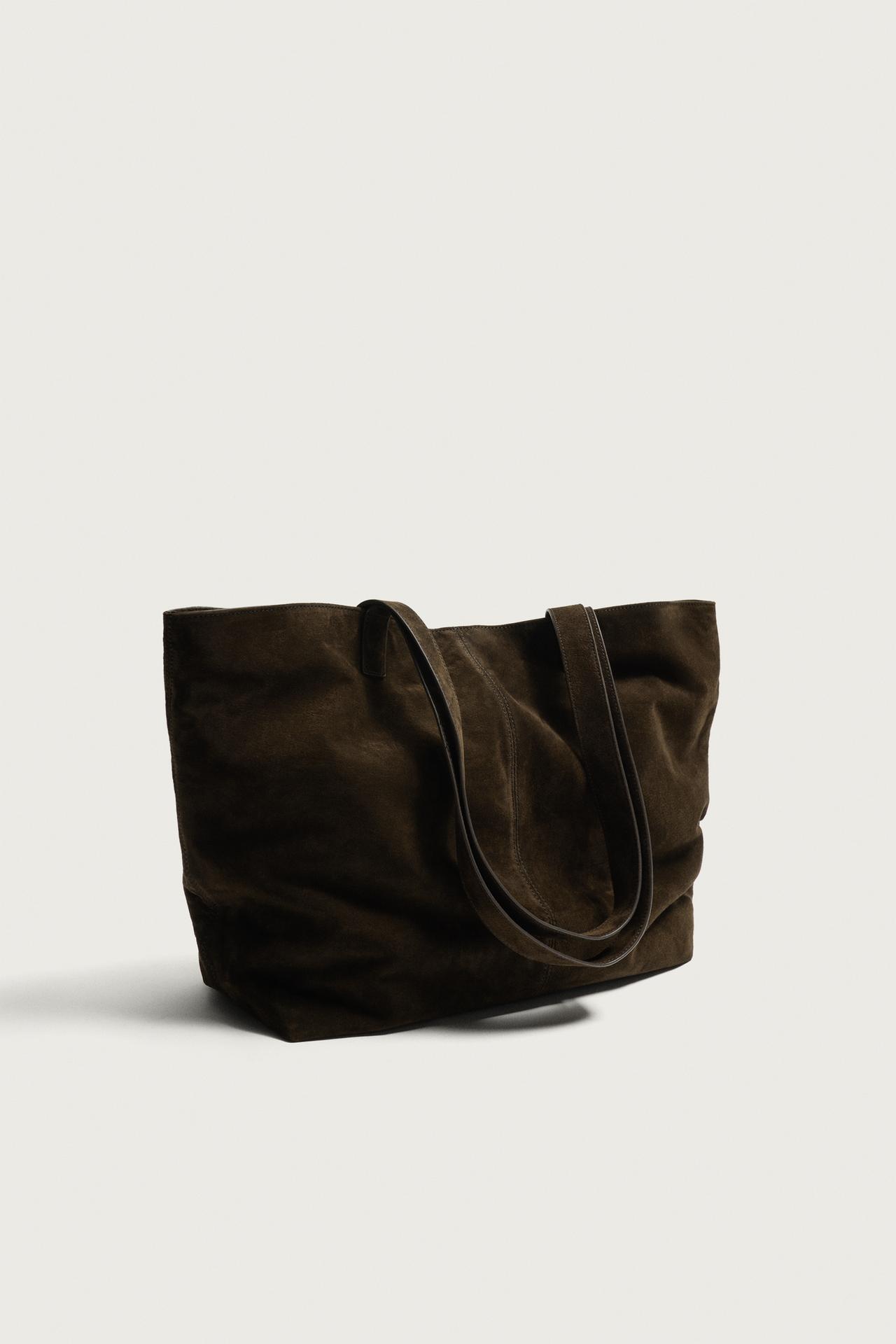 LEATHER SHOPPER BAG — Brown